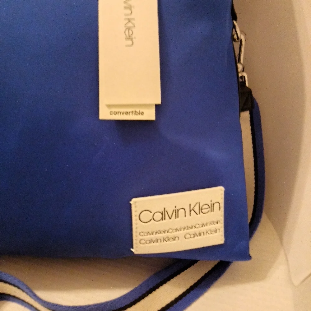 Calvin Klein Royal Blue White & Black Large Satchel Tote